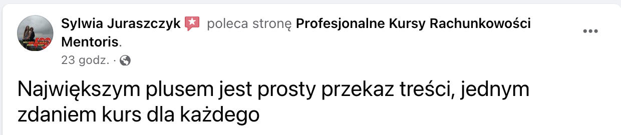 Opinia klienta Mentoris z Facebooka
