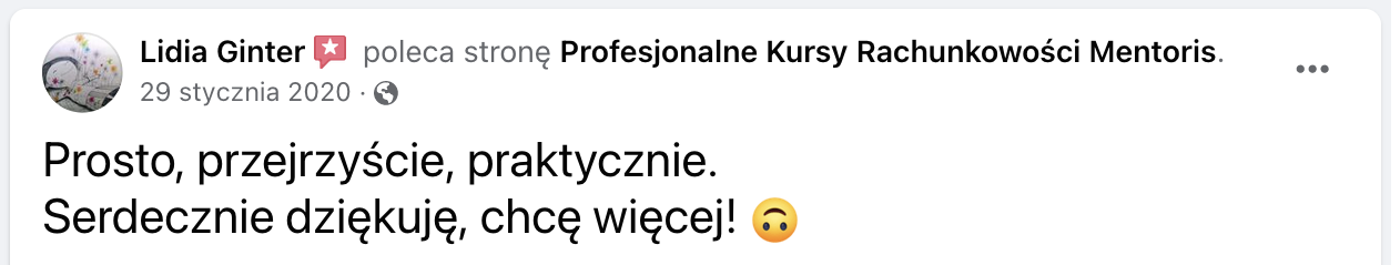 Opinia klienta Mentoris z Facebooka