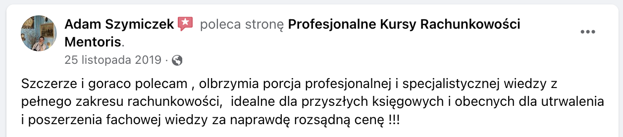 Opinia klienta Mentoris z Facebooka
