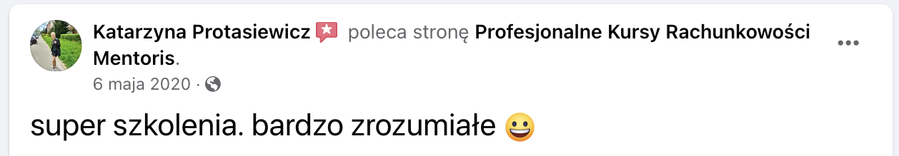 Opinia klienta Mentoris z Facebooka